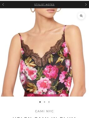 Cami NYC Black Satin Cami with Pink Floral Print and Black Lace